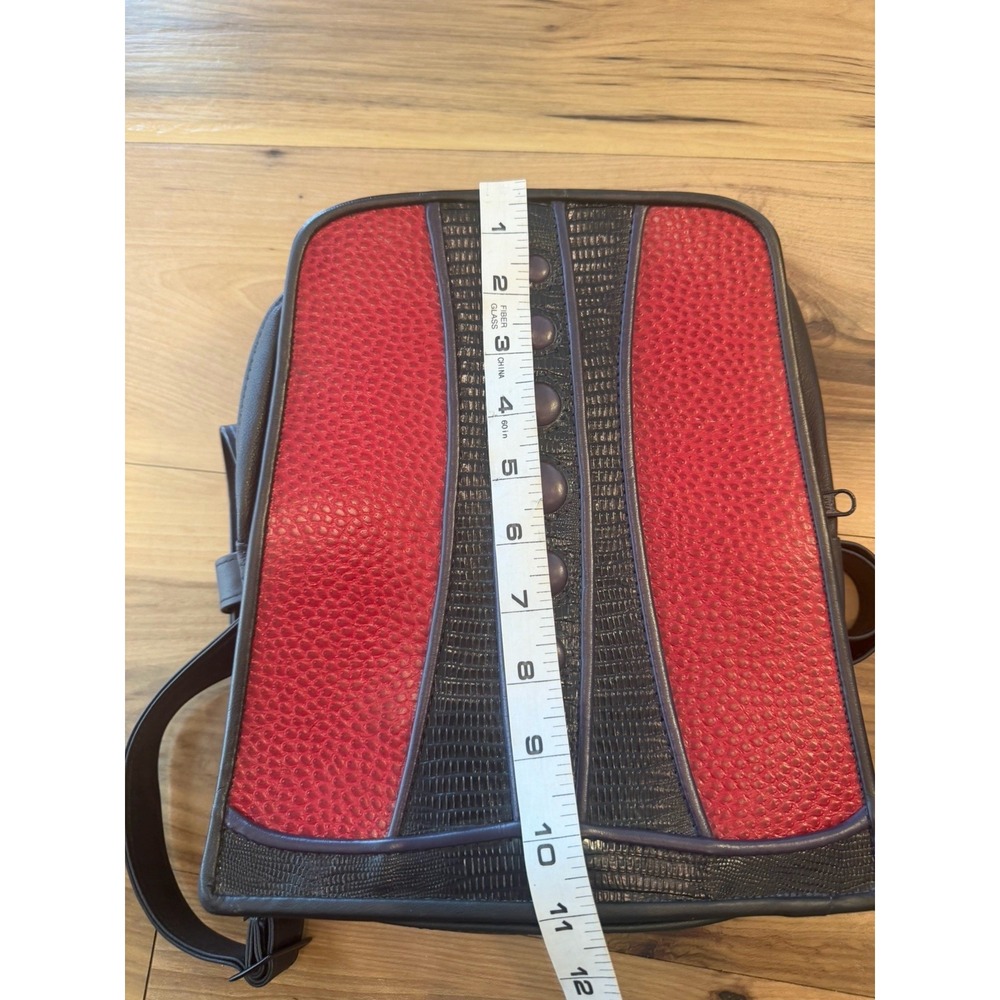 Greg Roche Signed 2010 Leather Backpack Red Black Embossed Vintage Artisan - Picture 10 of 12